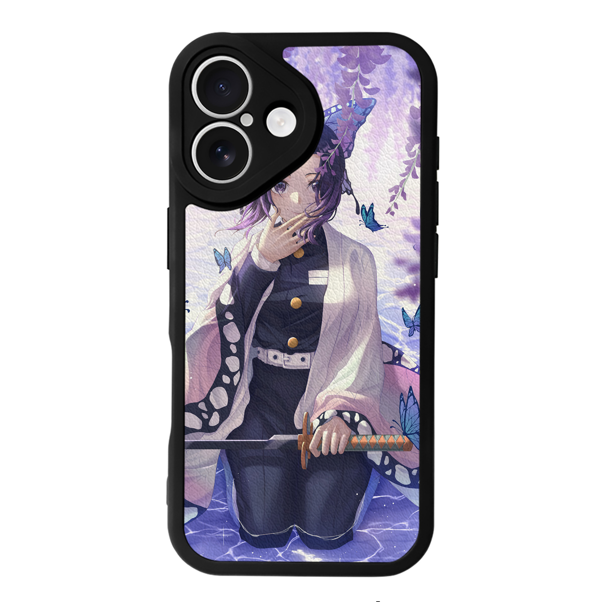 （画像用） 鬼滅の刃（きめつのやいば）蟲柱-胡蝶 しのぶ／こちょう しのぶ Kochou Shinobu 【iPhone 16シリーズ対応】シリコンスマホケース（レザー調） 材質：シリコン